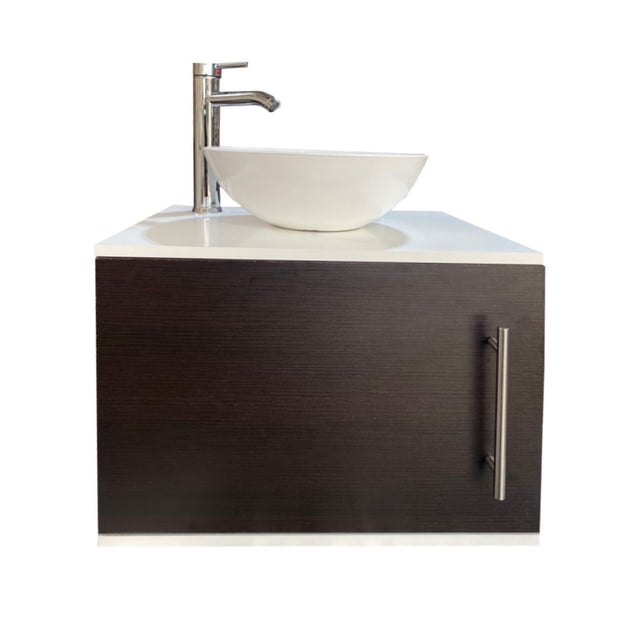 Gabinete Flotante para Baño con Llave Monomando Y Ovalín (Blanco/WENGUE) DECOMOBIL GABINETE DE ALMACENIMIENTO