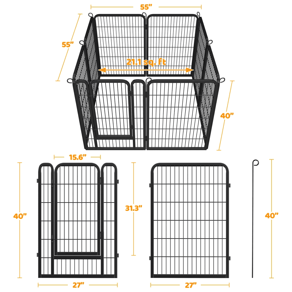 Alden Design 39.5″H Dog Playpen with Door for Outdoor Indoor, 8 Panels, Black