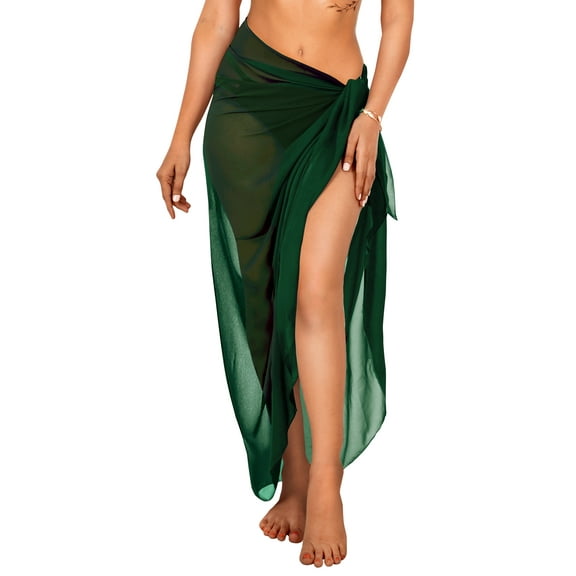 HAPPY BAY Women's Long Beachwear Sarong Coverups for Women Summer Beach Sarong Swimsuit Wrap Skirt Chiffon Bikini Cover ups One Size Pine, Solid