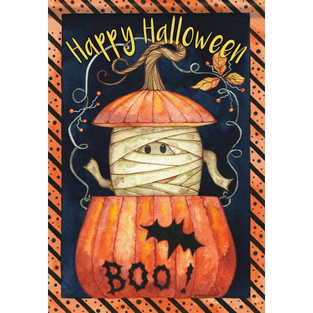 Peek-A-Boo Mummy Halloween House Flag Happy Pumpkin Bat Double Sided 28