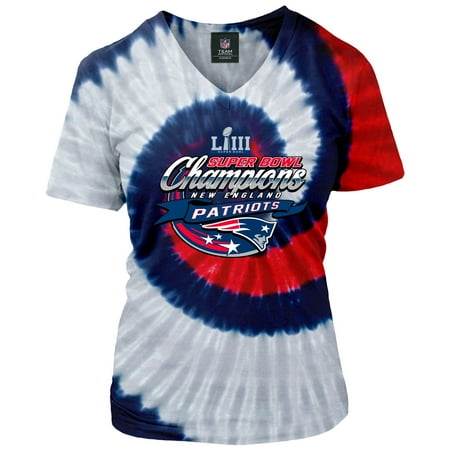 Super Bowl Tankard - New England Patriots NFL Pro Line by Fanatics Branded Women's Super Bowl LIII Champions Tie Dye Spiral V-Neck T-Shirt - Navy/Red
