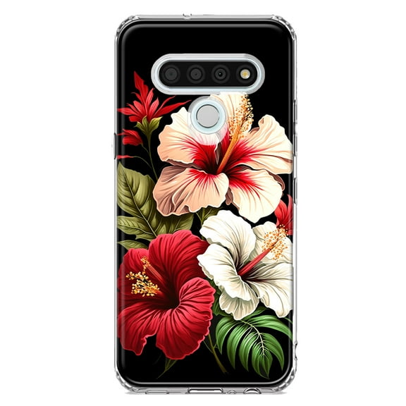 MUNDAZE LG Stylo 6 Pink Red Hibiscus Wild Flowers Floral Shockproof Clear Hybrid Protective Phone Case Cover