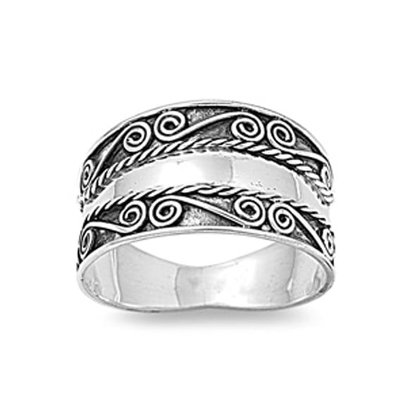 Bali Swirl Braided Rope Wide Thumb Ring .925 Sterling Silver Band Jewelry Female Male Unisex Size 8