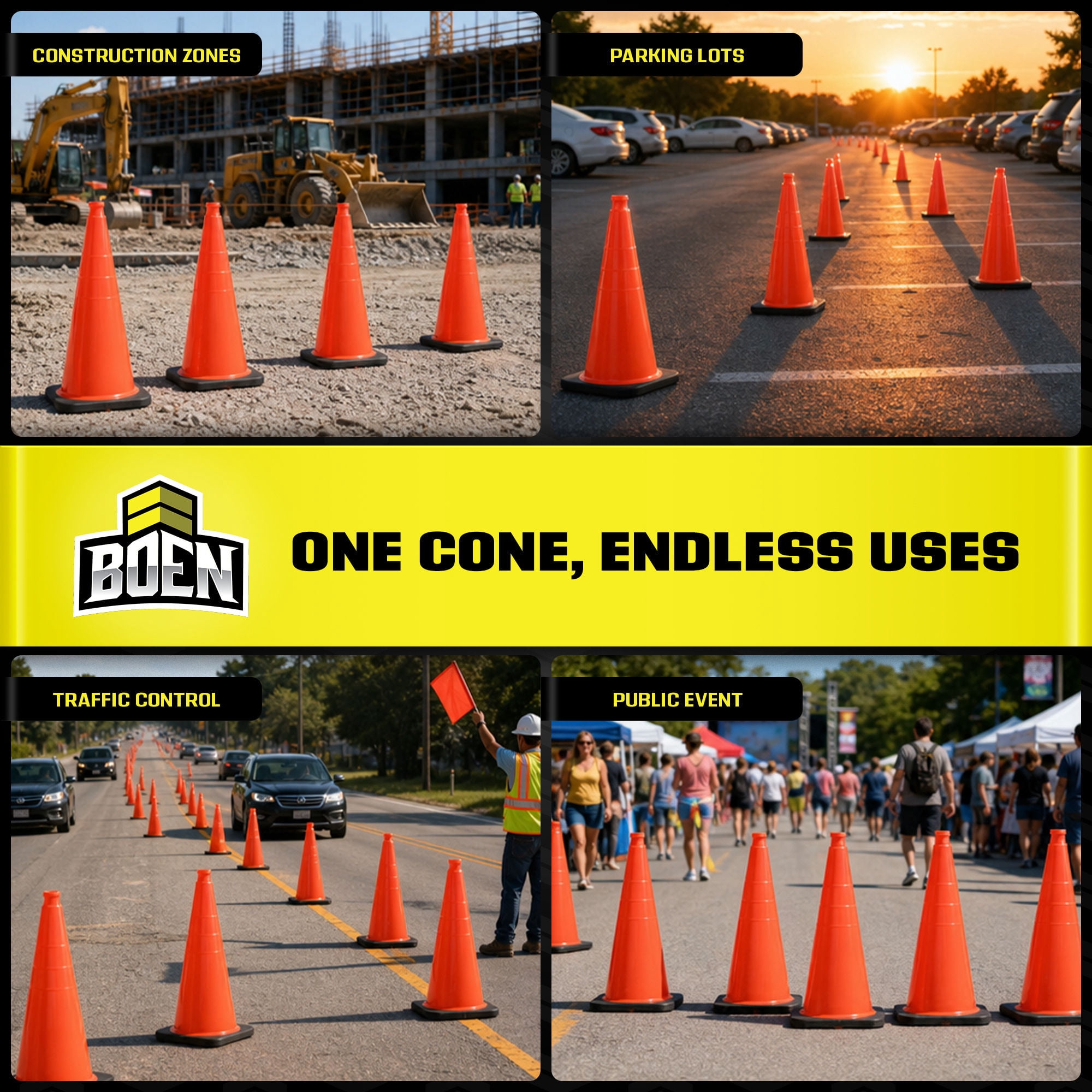 BOEN 28 in Orange Non-Reflective Traffic Cone, 7 lb Work Zone Safety, 1 Pack