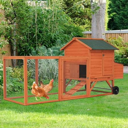 UPC: 0760932387388 | Kinbor 96.3in Outdoor Wooden Chicken Coop Hen House with Wheels Run Removable Tray and Ramp