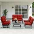 thumbnail image 3 of SUNCROWN 5-Piece Patio Furniture Set Outdoor Metal Conversation Set, Red, 3 of 11