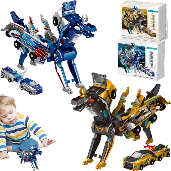 BESTSKY 2 in 1 Collision Transforming Dinosaur Cars, Magnetic