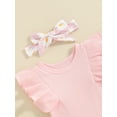 thumbnail image 3 of Spewahor Baby Girl Short Sleeve Ribbed Romper Daisy Print Shorts Headband Clothing Set (0-3M), 3 of 9