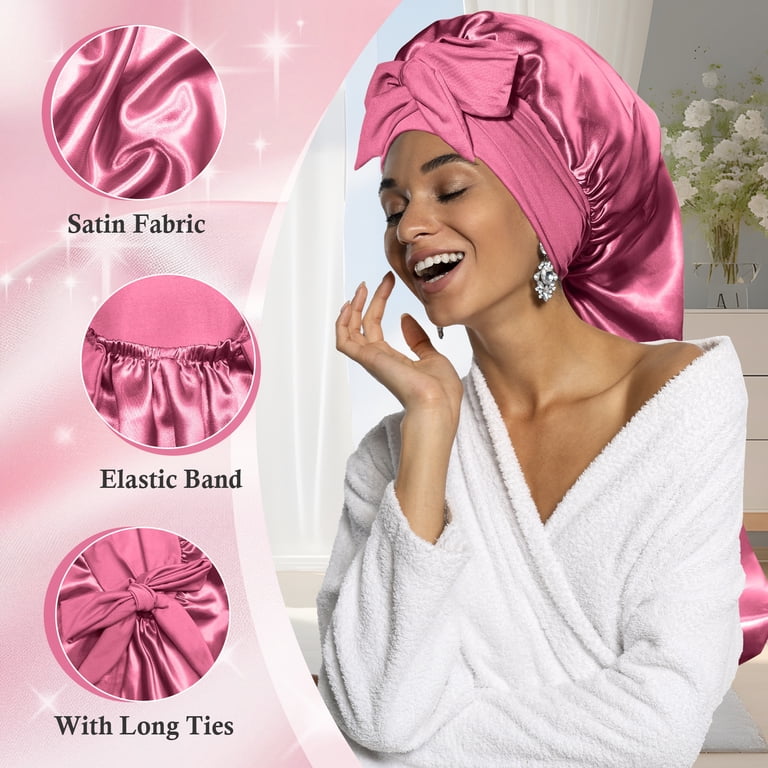 Amaopus 2PCS Long Satin Bonnet for Women, Double Layer  display picture 2