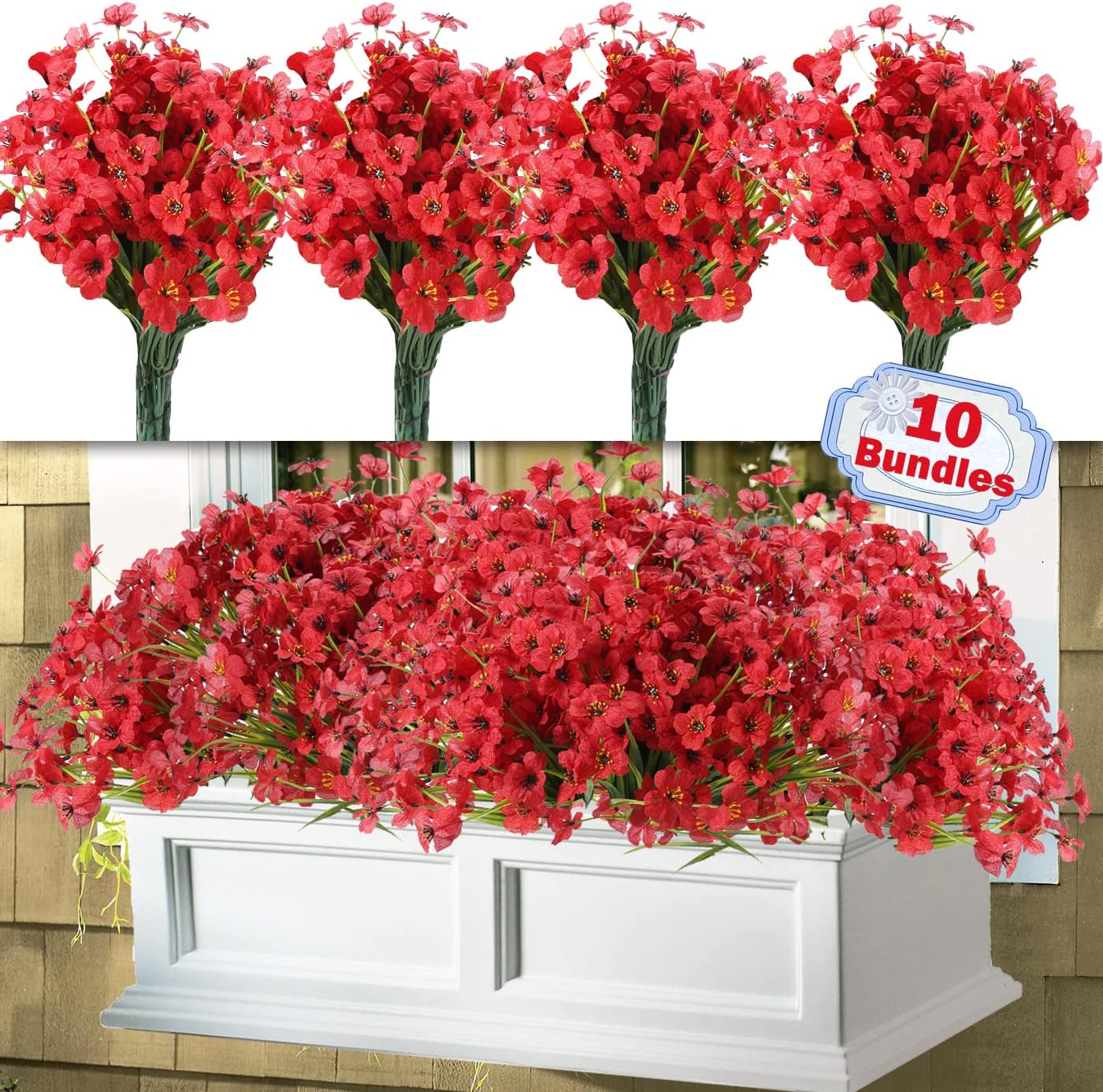 10 Bundles Artificial Flowers for Outdoor Decoration, Plastic Greenery