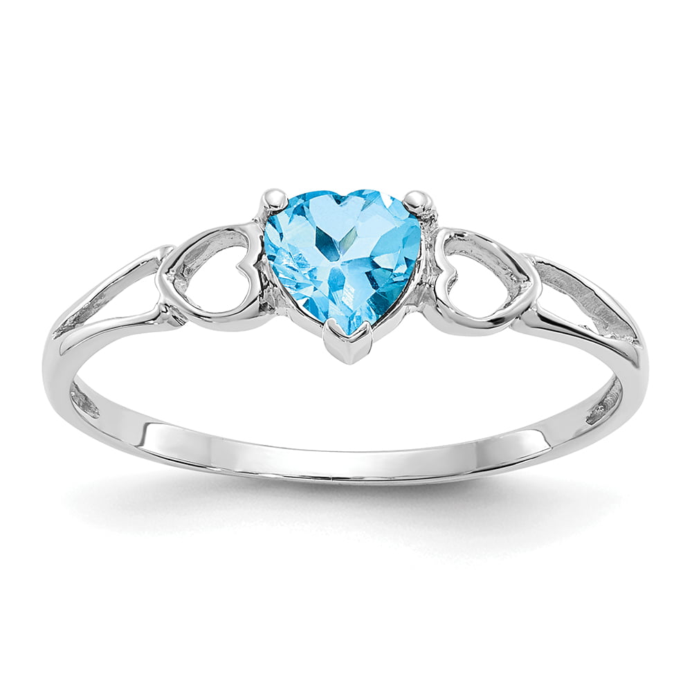 PRETTY HEART BLUE ZIRCON DECEMBER BIRTHSTONE RING GenuineSterling Silver Size 5 
