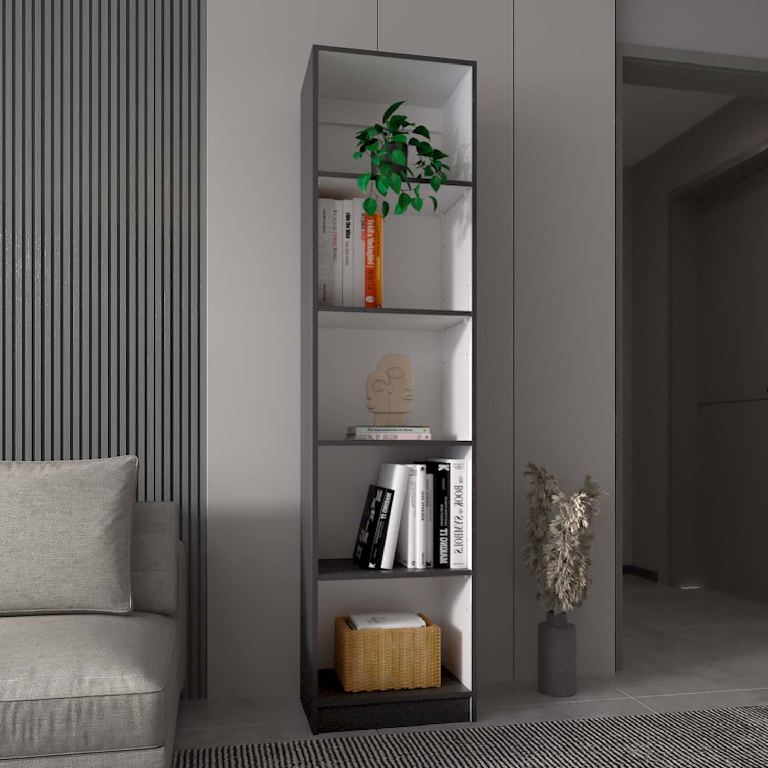 FM FURNITURE Sutton Slim Bookcase Multicolor Engineered Wood Gray
