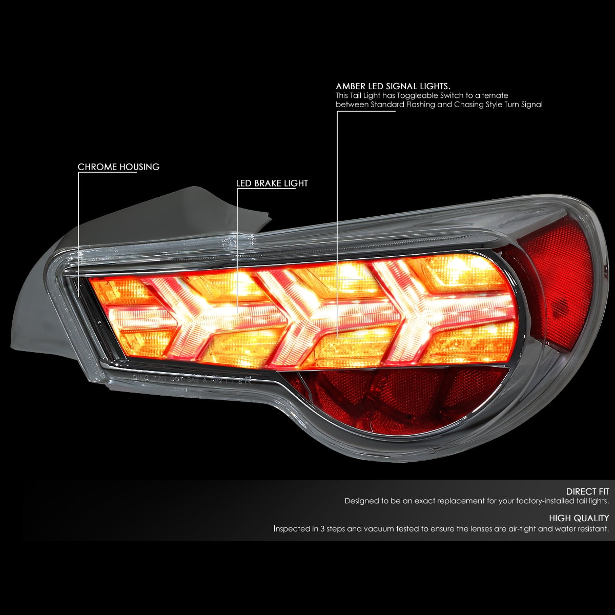 DNA Motoring TL-LED-FED-7 For 2013 to 2017 FRS / BRZ / 86 Pair of LED Arrow Sequential Tail Light (Chrome Housing / Clear Lens / Amber Signal)