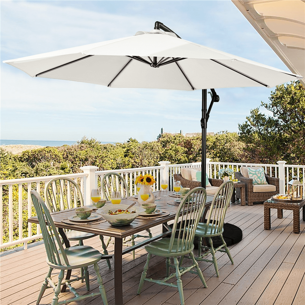 Renwick 10Ft Outdoor Patio Offset Umbrella with Crank & Cross Base, Cream
