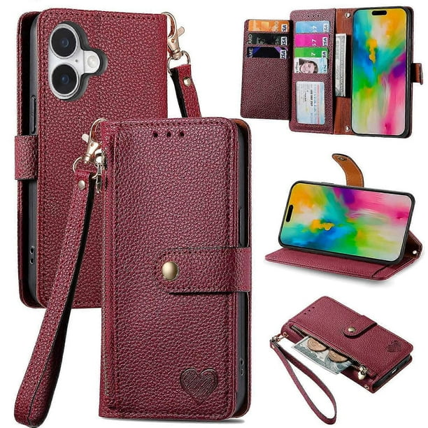 For iPhone 16 Plus Case RFID Blocking Zipper Pocket Leather Wallet Phone Cover - Green