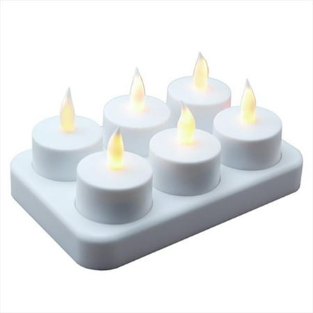 NorthLight White Rechargeable Bo Flameless LED Lighted Flickering Tea Light Candles - 6 Pack