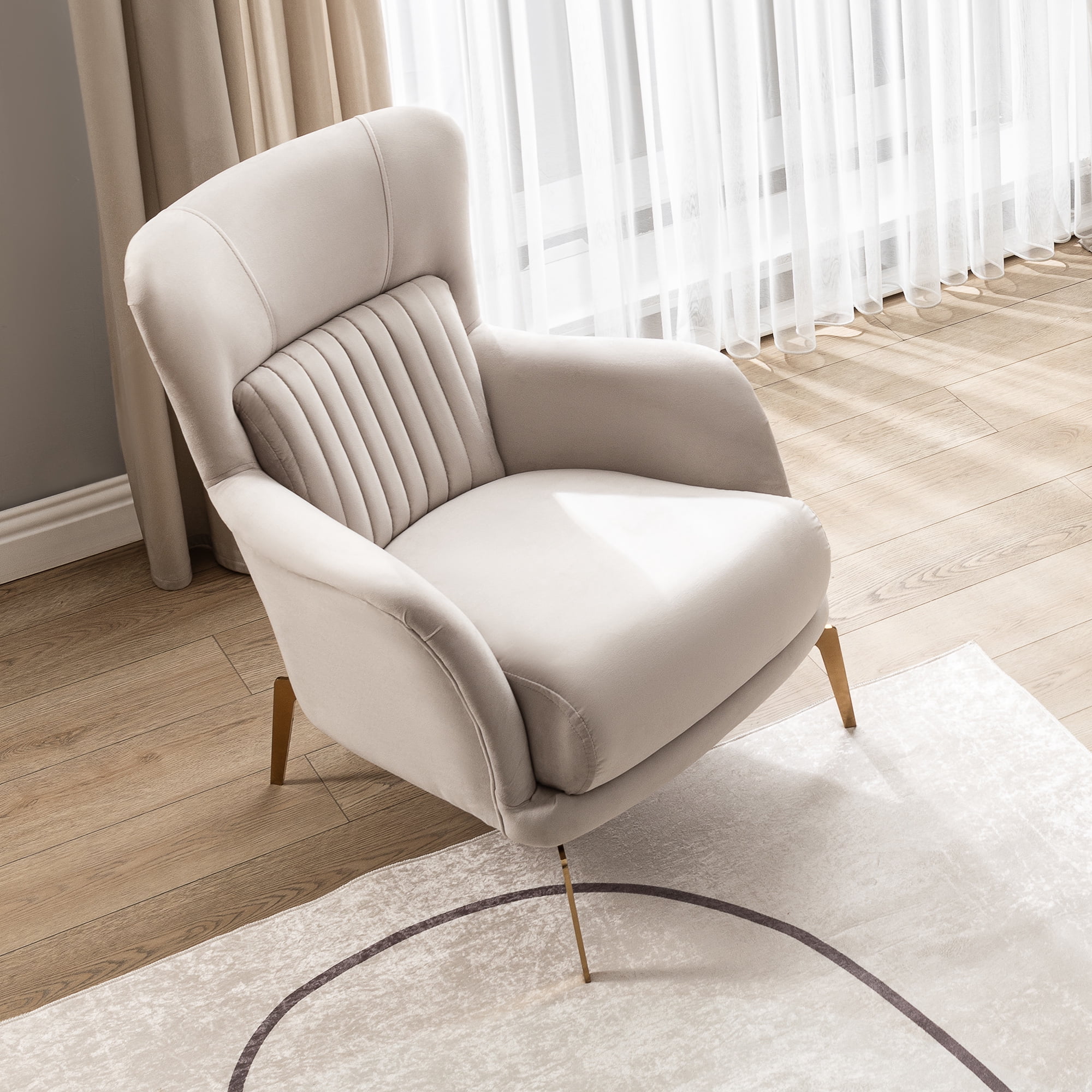 Ottomanson Wingback Accent Chair Microfiber Modern Armchair for Living Room, Beige