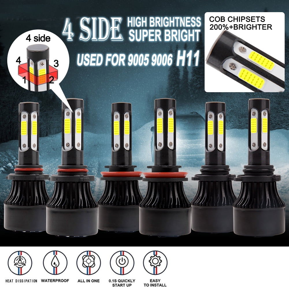 2X 9004 9005 9006 9007 H4 H7 H11 H13 H16 H10 4Side HiLo LED Headlight