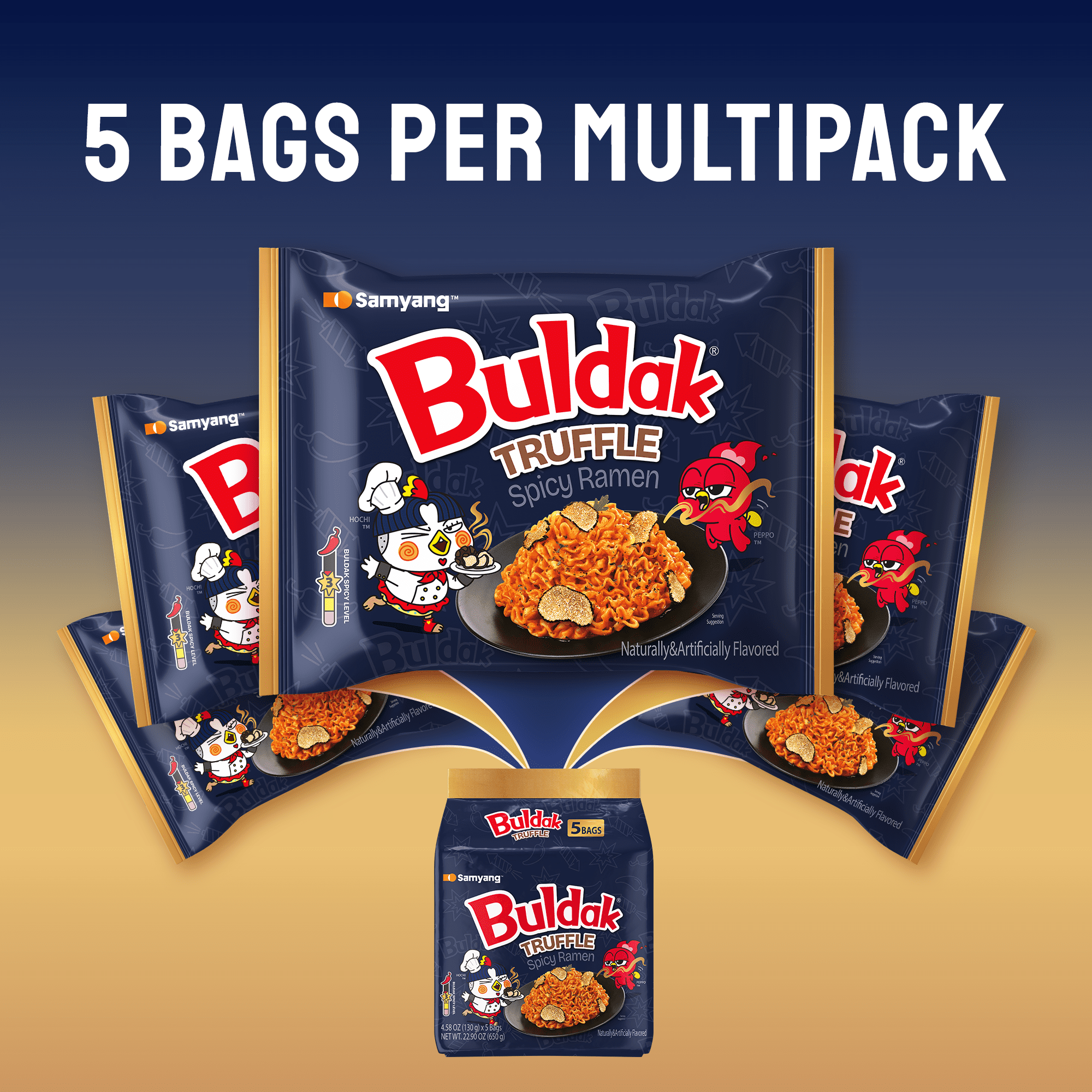 Samyang Buldak Truffle Spicy Instant Ramen Noodles, 5 Pack, 4.58 oz Bags