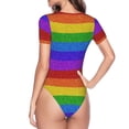 thumbnail image 4 of Haiem Colorful Glitter Rainbow Women's Crew Neck Short Sleeve Bodysuit Tops Stretchy Slim Basic-Medium, 4 of 9