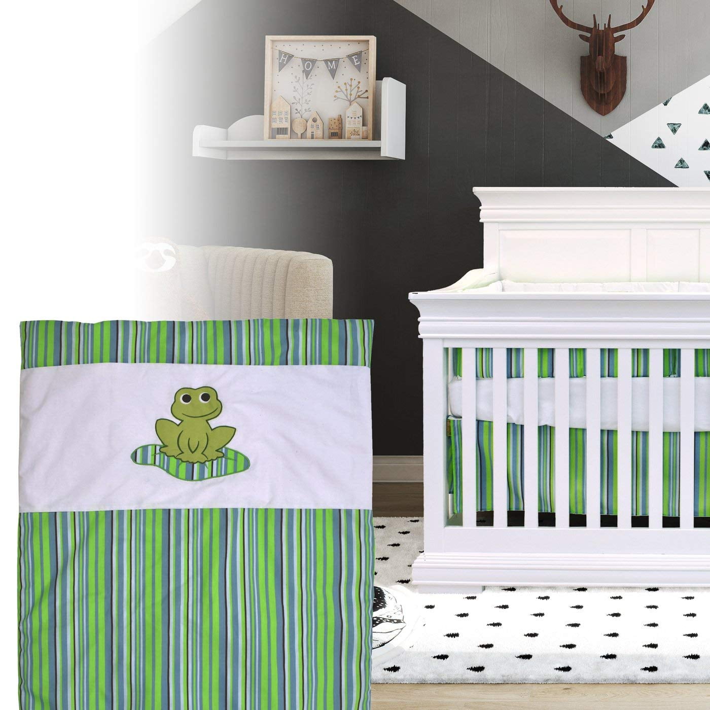 Bebelelo 5 Pieces Bedding For Baby Green And Blue With A Frog