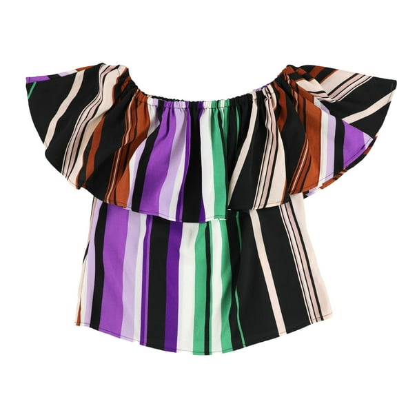 bar III Womens Ruffle Off the Shoulder Blouse, Multicoloured, XX-Small