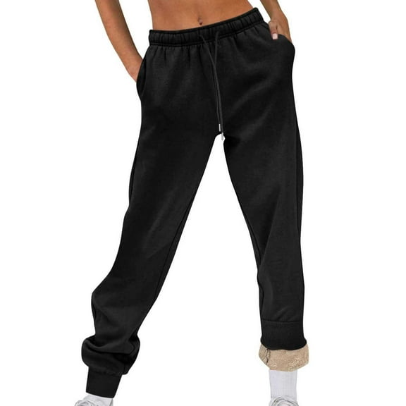 yievot Womens Fleece Lined Sweatpants Casual Drawstring Waist Baggy Cuffed Pants Soft Athletic Joggers Pockets Women's Workout Trousers Sweat Pants