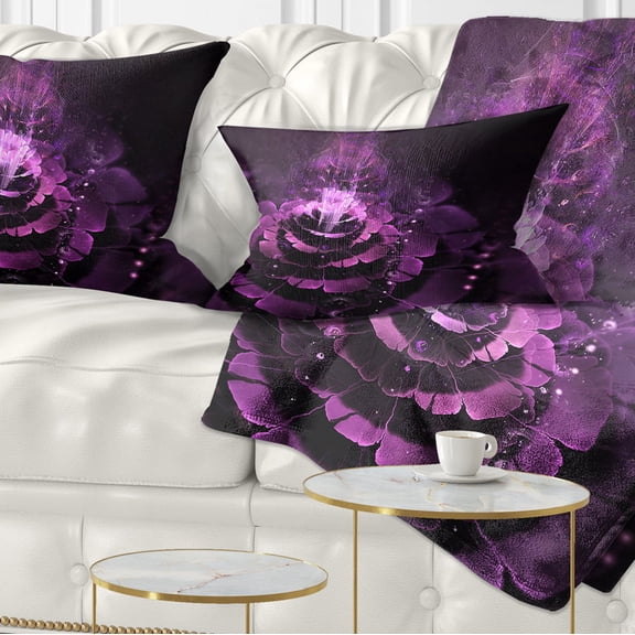 Designart Dark Pink Fractal Flower - Abstract Throw Pillow - 12x20