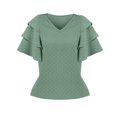 thumbnail image 1 of Gibobby Camiseta Powerblend con Cuello en V Tops manga corta para mujer Camisas manga con volantes verano Corte suelto Casual(GN1,XL), 1 of 5