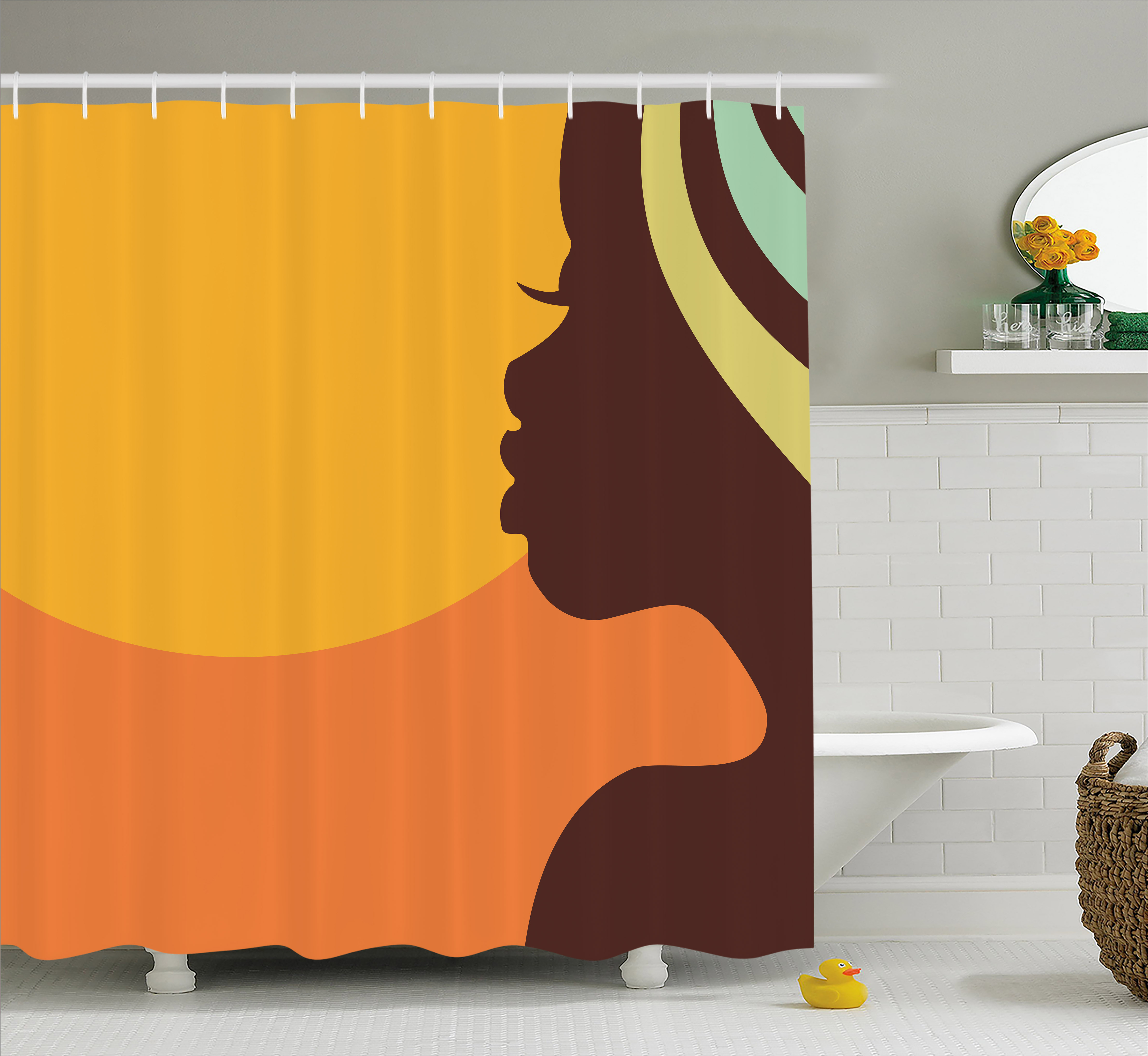 African Woman Shower Curtain, Teenage Girl Pretty Face Profile Abstract