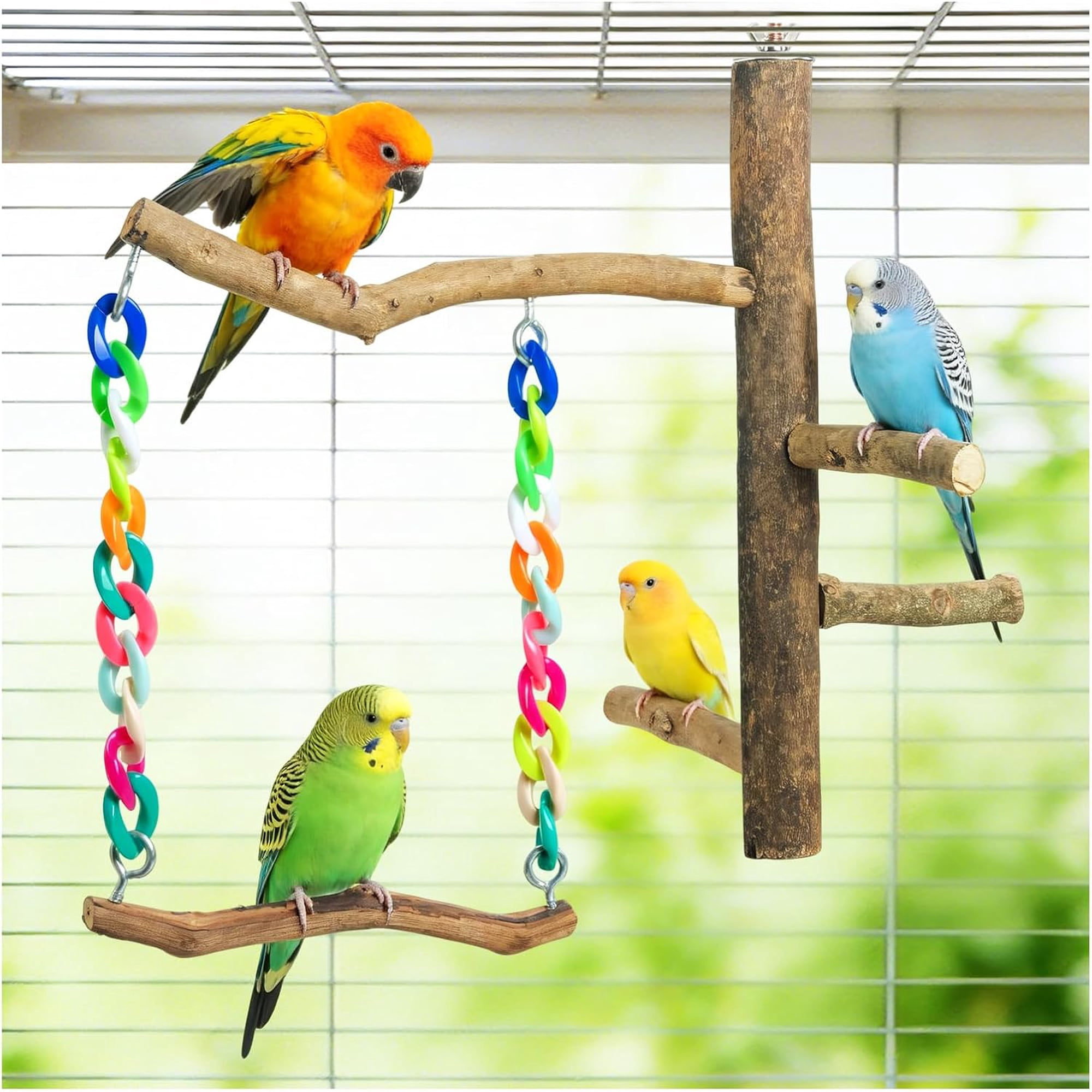 Bird Toys, Bird Swing with Perch Stand, Cage Accessory for Budgies, Parakeets, Cockatiels and Other Small Pet Birds