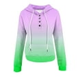 thumbnail image 3 of Brondbend Hoodies for Woman Women Pullover Long Sleeved Drawstring Pocket Button Pullover Print Stylish Loose Tops Lady Vacation Workout Fall Winter Wear Purple, 3 of 5