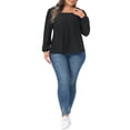 thumbnail image 2 of Agnes Orinda Women's Plus Size Tops Square Neck Hollow Long Sleeve Dressy Casual Eyelet Shirts 4X Black, 2 of 6