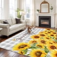 thumbnail image 2 of Large Area Rugs for Living Room Bedroom, Yellow Sunflowers 8'x10' Rug Washable Carpet Runner Indoor Outdoor, Summer Floral Elegant Pastoral Checkered Non Slip Floor Mats Rug for Kitchen, Patio, 2 of 8
