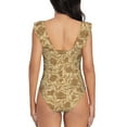 thumbnail image 6 of Yiaed Brown Flowers Print Women's Ruffled One Piece Swimsuit V Neck Swimwear Slimming Monokini for Woman-Medium, 6 of 8