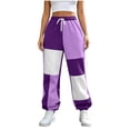 thumbnail image 5 of Inleife Women's Color Block Patchwork Jogger Sweatpants, High Waist Drawstring Cuffed Ankle Casual Long Pants with Side Pockets for Winter, 5 of 6