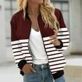 thumbnail image 2 of YUGYXL Trendy Stripe Color Block Bomber Jacket for Women Lightweight Zip Up Windproof Varsity Jacket Color Block Stand Collar Outwear with Pockets Today Deals, 2 of 6