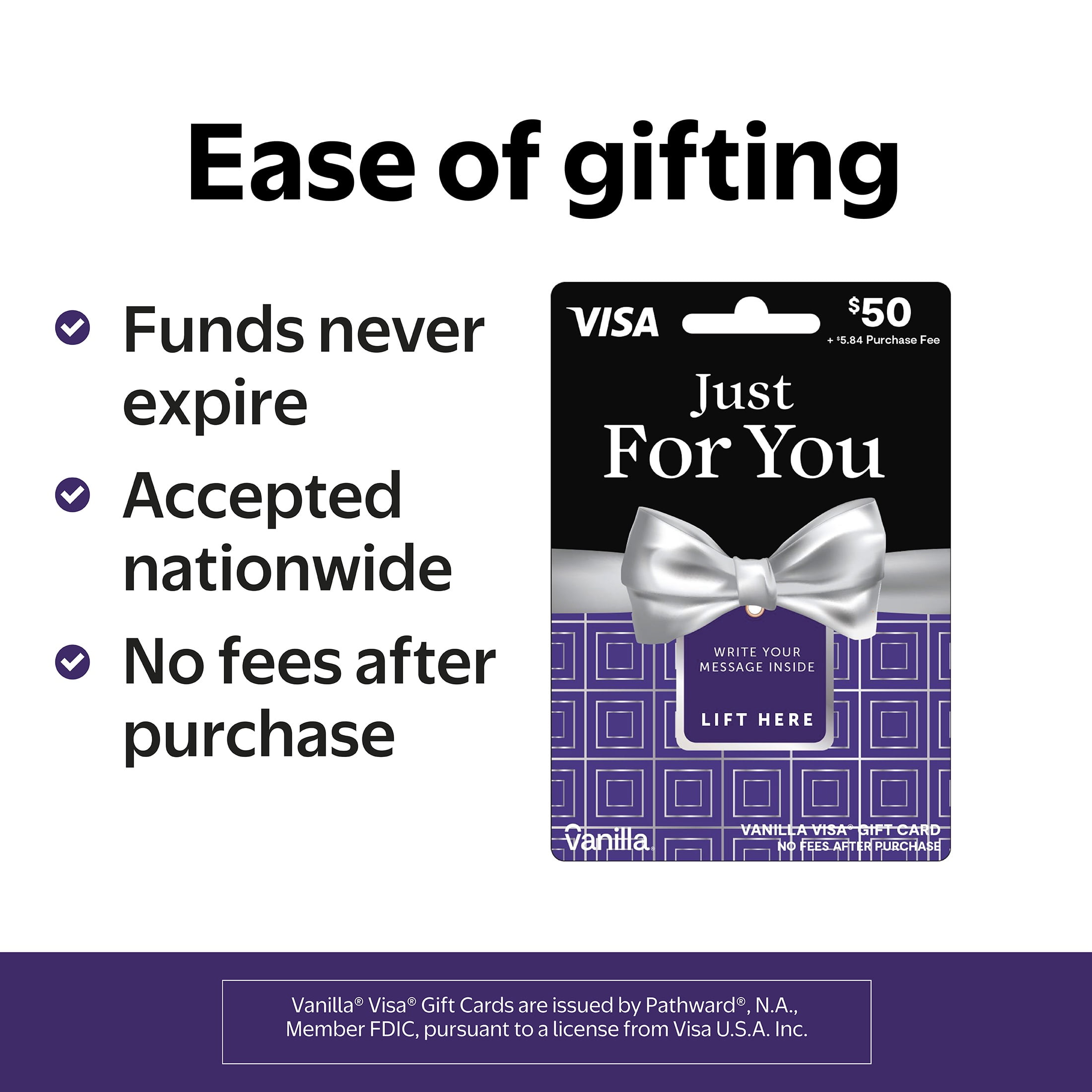 Vanilla® Visa® $50 Purple Bowtie Gift Card (Plus $5.84 Purchase Fee)