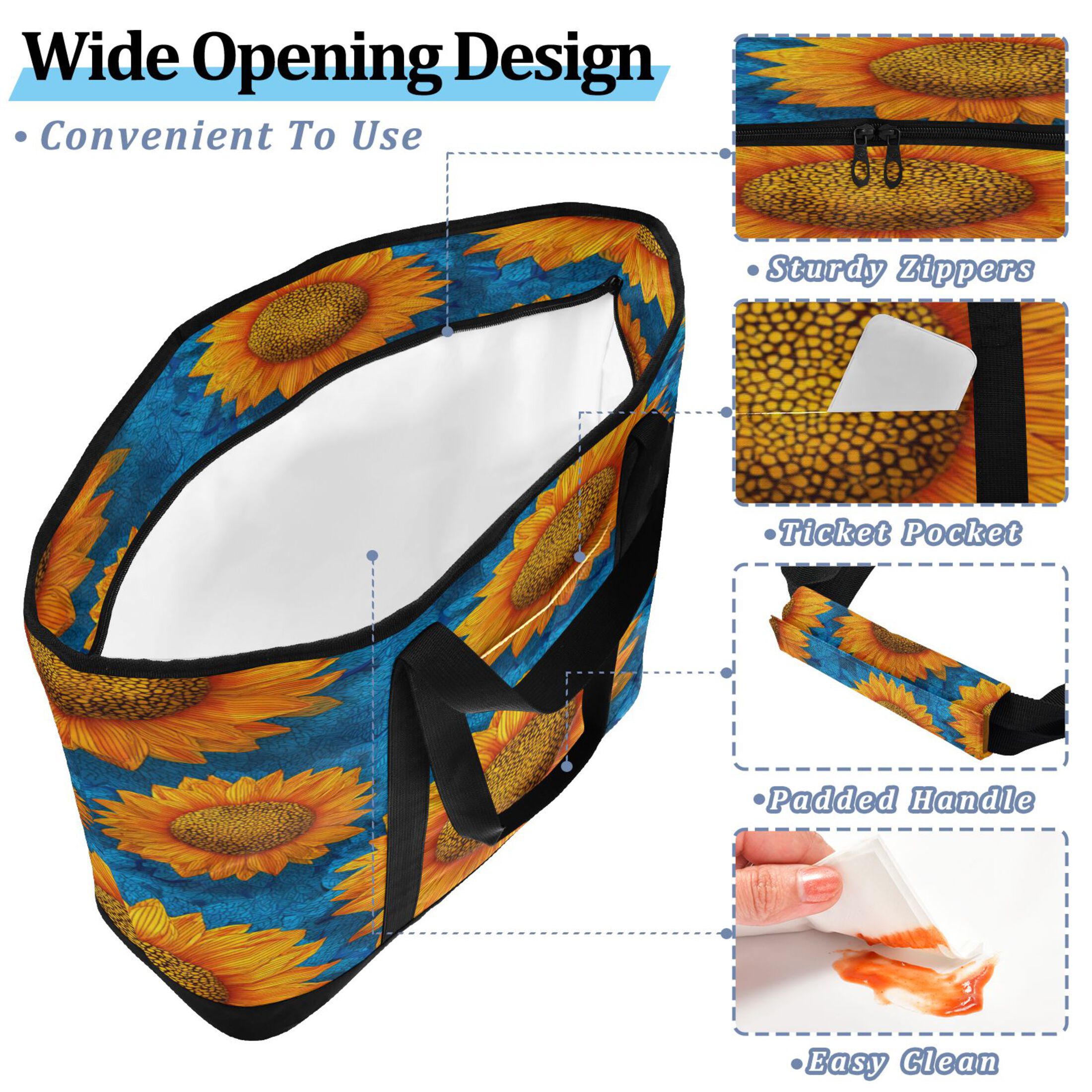 Extra-Large Wide Opening Design Capacity Hand-Held Ice Pack Thickened Insulation Layer For Long-Lasting Cold Retention For Outdoor Shopping Picnics And Camping Vibrant Digital Sunflower Painting
