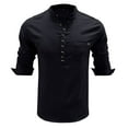 thumbnail image 2 of SWSMCLT Men's Long Sleeve Shirt Fitted Top Soft Spring Fall Cotton Blouse Linen Henley Button Crew Neck Light Black X-Large, 2 of 4