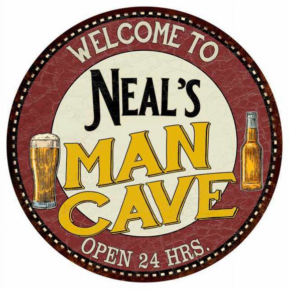 Neal's Man Cave 14" Round Metal Sign Kitchen Bar Wall Decor 100140035094