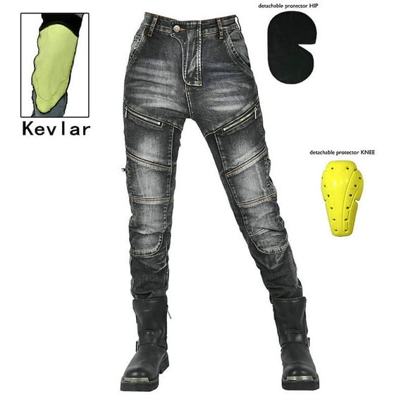 Hauaitttt Women's Motorcycle Riding Pants Protective Scratch Tear Thickened Leg Guard with Zipper Casual Sports Jeans for All Seasons Casual Pants for Women plus Size with Pockets Patterned Pants