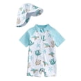 thumbnail image 3 of Boys Girls Rash Guard Swimsuit Animal Print Zipper Short Sleeve Bathing Suit with Swim Cap for Kids(White,2-3 Years), 3 of 3