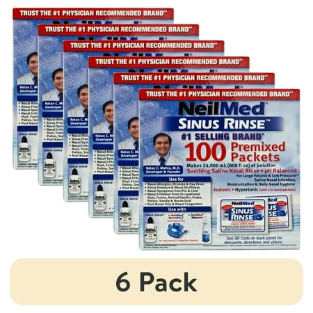 (6 pack) NeilMed Sinus Rinse Premixed Saline Packets – 100 Count, pH Balanced, Preservative-Free