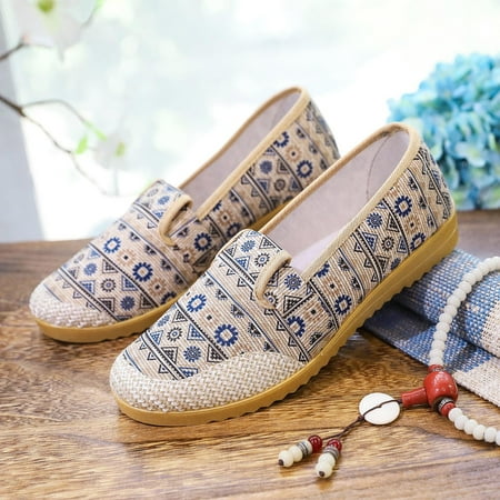 

Cathalem Fashion Four Season Women Casual Shoes Flat Bottom Non Slip Round Toe Cloth Upper Breathable And Woven Sandals E 6.5