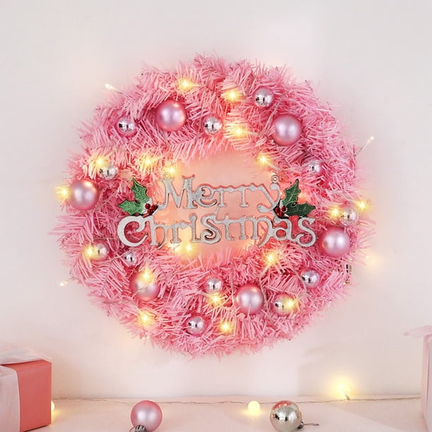 Corona Navideña con Luces Led, Diseño Festivo de Pvc Rosa, Decoración para Interiores y Exteriores, Ideal para Fiestas, Fácil de Limpiar, 40 Cm, Ideal para Regalar.