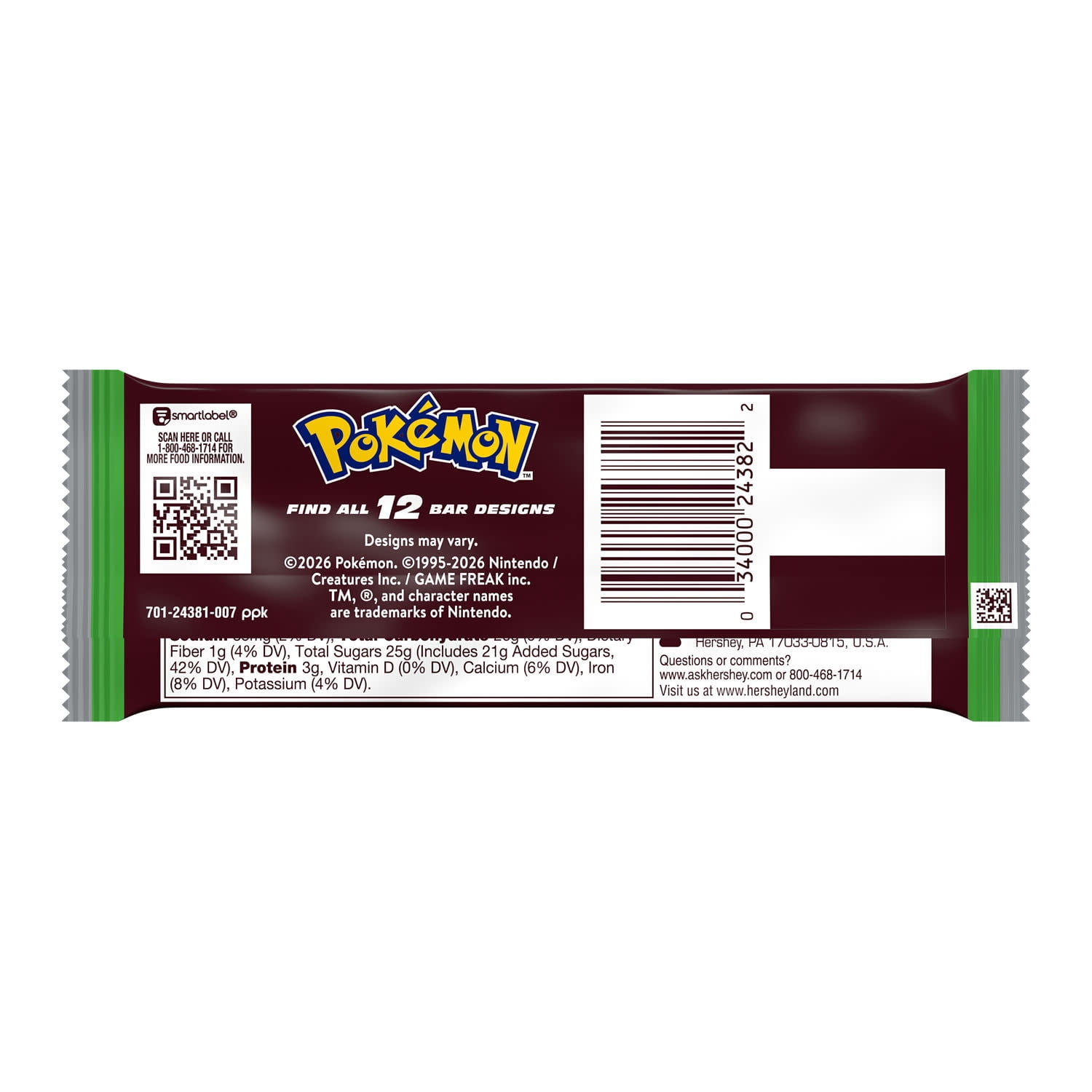 Hershey's Milk Chocolate Pokemon Candy, Bar 1.55 oz