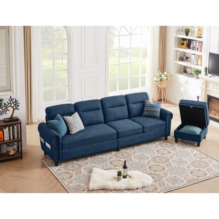 Jarenie 106.69" 4 Seater L Shaped Reversible Sectional Sofa with Side Storage Bags Blue