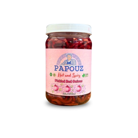 Papouz Pickled Red Onions Jar Hot and Spicy Premium Red Onion and Jalapeno Blend 1 Count 32 fl oz