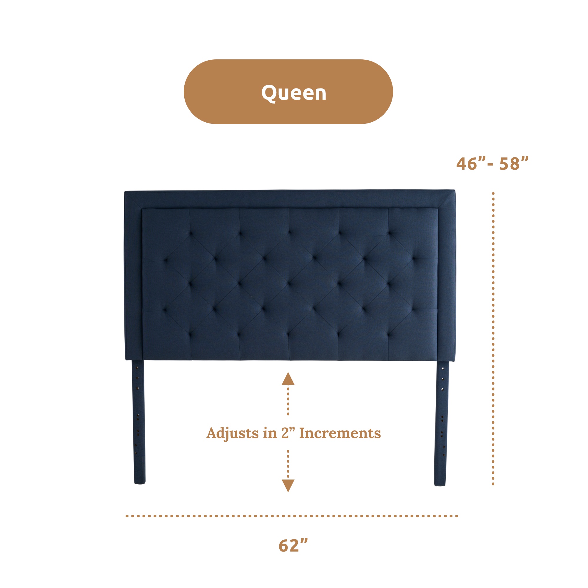 Rest Haven Medford Rectangle Upholstered Headboard with Diamond Tufting, Queen, Navy - image 2 of 11